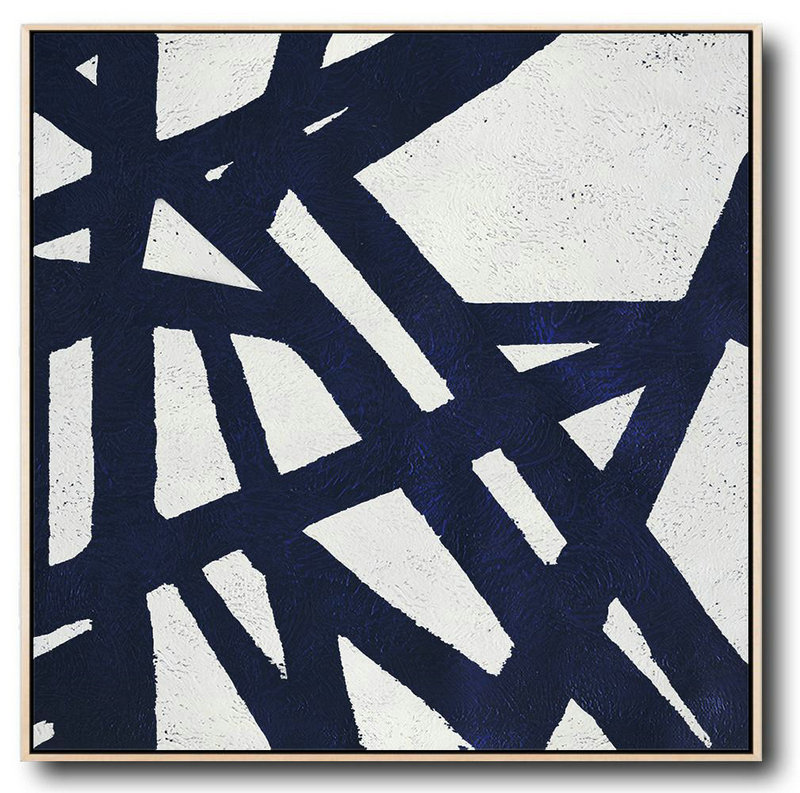 Handmade Extra Large Contemporary Painting,Hand Painted Navy Minimalist Painting On Canvas,Modern Art Abstract Painting